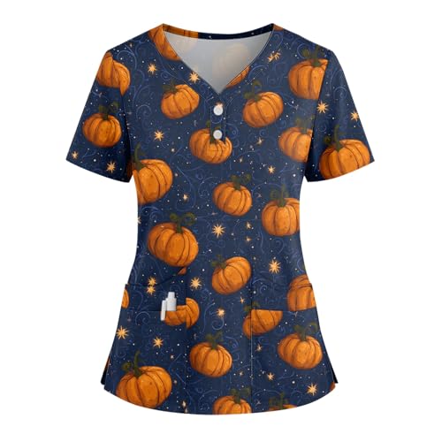 Saymany Kostüme Für Halloween Druck Arbeitskleidung & Uniformen Damen Kasack Locker Krankenschwester Kittel Scrubs Casual Herren Kostume V-Ausschnitt Kostüm Große Größen （1-Dark Blue，5XL） von Saymany