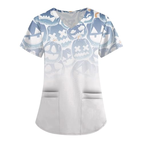 Saymany Kostüme Für Halloween Druck Halloween-Kostüme Pflege Kleidung Damen Mit Taschen Kostüm Hexe Kasack Op Bequem Gruselige （3-White，XL） von Saymany