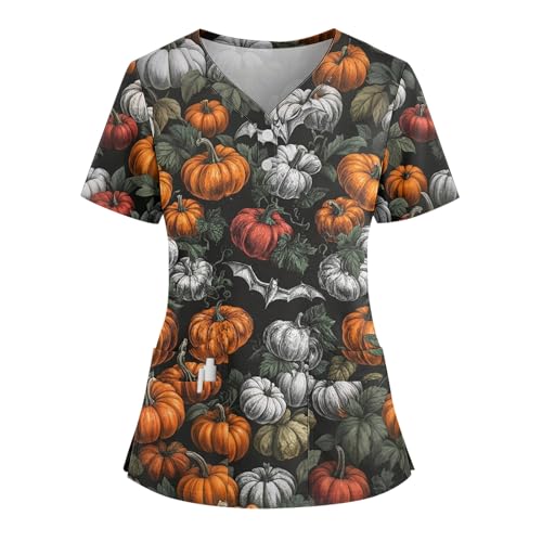Saymany Kostüme Für Halloween Hexe Kostüm Horror Damen Druck Fledermaus Arztkittel Kostüm Bequem Kasaks Altenpflege （1-Light Gray，3XL） von Saymany