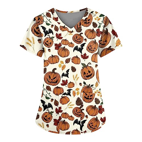 Saymany Kostüme Für Halloween Lässig Halloween-Kostüme Kasack Pflege Bequem Kostüm Gothic Geister Damen Kasacks Mit Taschen Krankenschwester Kittel （5-Beige，3XL） von Saymany