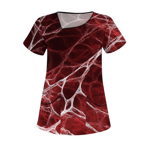 Saymany Kostüme Für Halloween Lässig Kostüm Gothic Damen Kürbis Halloween-Kostüm Druck Costumes Scrubs Bequem Große Größen （4-Wine，5XL） von Saymany