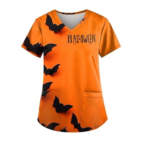 Saymany Kostüme Für Halloween Locker Berufsbekleidung Pflege Arbeitskleidung Damen V-Ausschnitt Krankenschwester Kleidung Kostume Lässig Kazaks Schlupfkasack Bequem （2-Orange，S） von Saymany