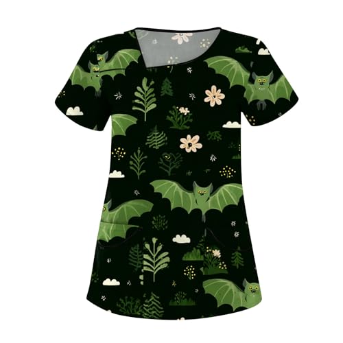 Saymany Kostüme Für Halloween Locker Kostüm Kazak Casual Arbeitskleidung & Uniformen Kostume Druck Arzt Kostüm Gothic V-Ausschnitt Kasacks Damen Pflege Sommer （3-Green，XL） von Saymany