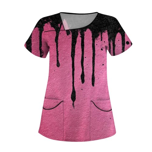 Saymany Kostüme Für Halloween V-Ausschnitt Gruseliges Kostüm Erwachsene Locker Halloween-Kostüm Casual Kasacks Damen Pflege Krankenschwester Kleidung Mit Taschen Kittel （7-Hot Pink，S） von Saymany