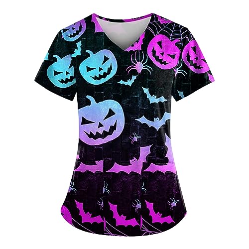 Saymany Schlupfhemd Kasack Halloween Casual Berufsbekleidung Pflege Arbeitskleidung Damen Hexe Halloween-Kostüm Kasacks Bequem Kostüm V-Ausschnitt Pulsuhr Krankenschwester （2-Black，3XL） von Saymany
