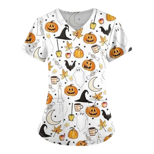 Saymany Schlupfhemd Kasack Halloween Locker Halloween-Kostüme Kasak Geister Kostüm Damen Kürbis Arbeitskittel Kostüm Fledermaus Kasaks Altenpflege Günstig （3-Fluorescence Yellow，L） von Saymany
