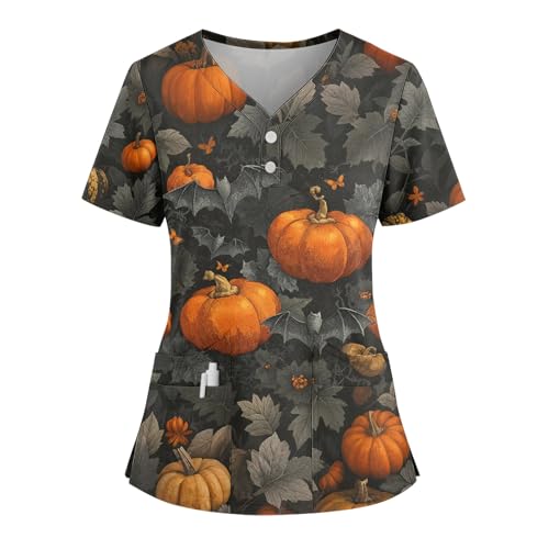 Saymany Schlupfhemd Kasack Halloween V-Ausschnitt Krankenschwester Kittel Medizinische Für Frauen Druck Kasacks Kostüm Geister Gothic Kostüm Damen Kostüme Kürbis （1-Gray，S） von Saymany