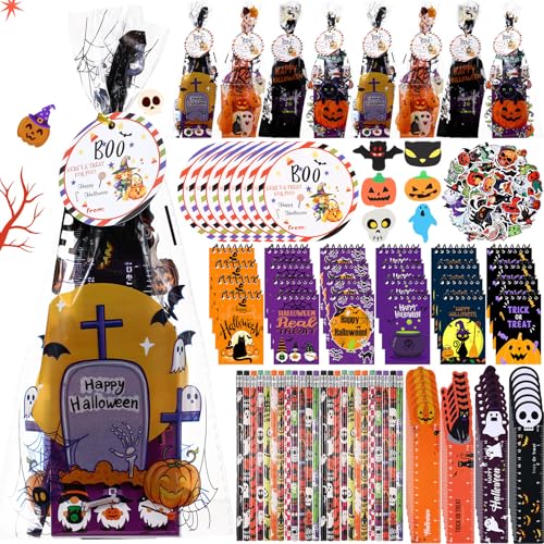 Saypacck 194-teiliges Halloween-Schreibwaren-Geschenkset, Notizbuch, Bleistift, Lineal, Radiergummi, Aufkleber für Halloween, Partygeschenke, Studenten, Klassenzimmer, Austauschpreise von Saypacck