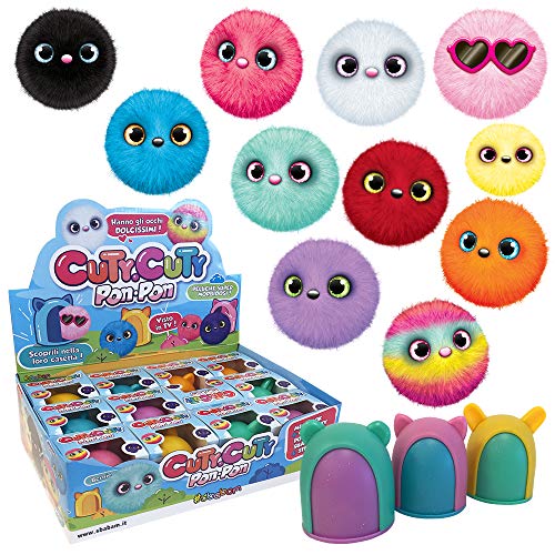 Sbabam Cuty Cuty Pon Pon, Spielzeug ab 3 Jahre Mädchen, Weiches Kuscheltier in Mini-Größe, Puppenspielzeug mit Puppenhaus und Stickers, 3er Pack, Ideal als Gastgeschenk Kindergeburtstag von Sbabam