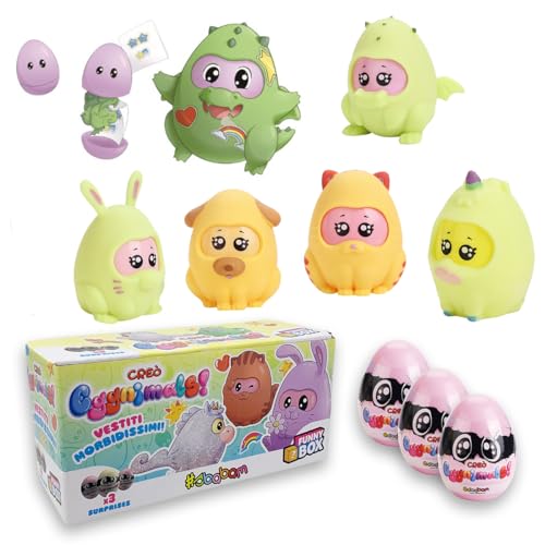 #sbabam Funny Box Creo Eggy Animals, Spielzeug für Kinder aus dem Zeitungskiosk, 3 Stück, ideales Spielzeug für Kinder, Eier mit Aufklebern und Tierkleidung inklusive, Finde Katze, Hund, Dinosaurier von #sbabam