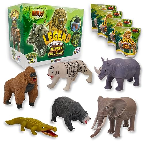 Sbabam Funny Box Jungle Predators Maxi, Spielzeug ab 3 Jahre für Kinder, 4er-Pack, Elastische und Super Dehnbare Tiere Figuren, Finde die Seltenen - Ideal als Baby Geschenk von Sbabam