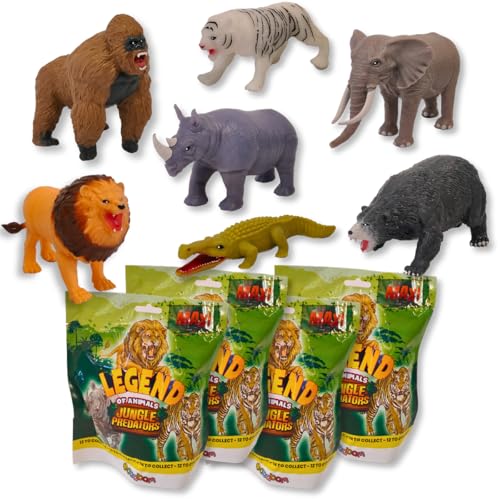 Sbabam Funny Box Jungle Predators Maxi, Spielzeug ab 3 Jahre für Kinder, 4er-Pack, Elastische und Super Dehnbare Tiere Figuren, Finde die Seltenen - Ideal als Baby Geschenk von Sbabam