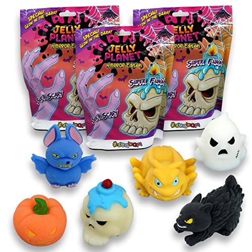 Sbabam Jelly Planet Horror Edition, Halloween-Spielzeuge für Kinder, Spielzeug ab 3 Jahre in Beuteln, 4er-Pack, Entdecke das Gespenst, den Schädel, die Fledermaus und Andere von Sbabam