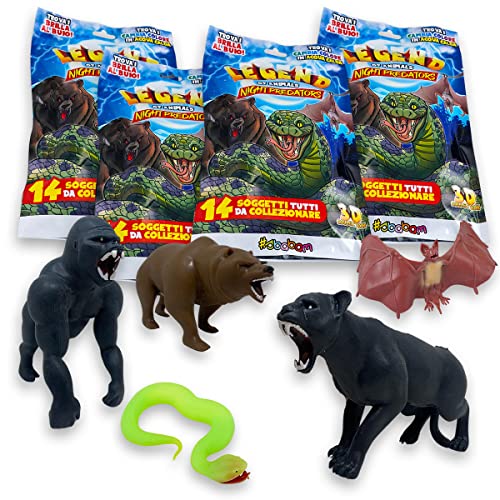 Sbabam Legends of Animal, Night Predators, Spielzeug ab 3 Jahre für Kinder, Gummispielzeuge mit Tieren wie Schlange und Löwe, 4er-Pack, Baby Geschenk Tiere Figuren von Sbabam