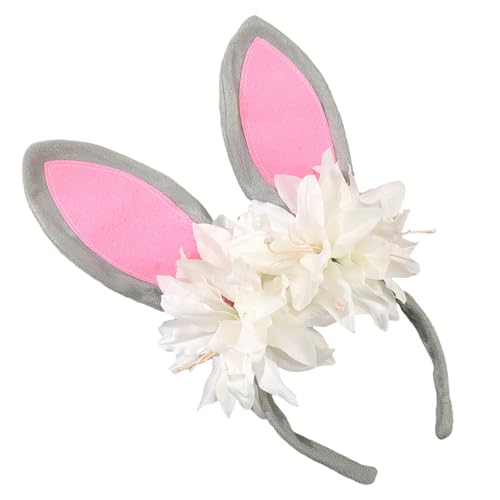 Sbshiouu Cosplay-Hasen-Haarreif mit Blumendekor, schönes Frühlings-Thema, Kaninchen, Ohr-Stirnband, Kostüm-Zubehör von Sbshiouu