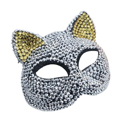 Sbshiouu Strass-Dekoration, Maskerade, Katzengesicht, halbes Gesicht, für Damen, Herren, Halloween, Cosplay, Enthusiasten, Strasssteine, Katzen von Sbshiouu