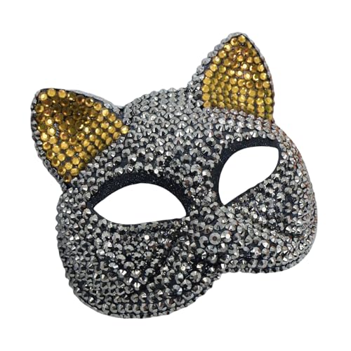 Sbshiouu Strass-Dekoration, Maskerade, Katzengesicht, halbes Gesicht, für Damen, Herren, Halloween, Cosplay, Enthusiasten, Strasssteine, Katzen von Sbshiouu