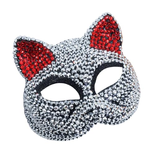 Sbshiouu Strass-Dekoration, Maskerade, Katzengesicht, halbes Gesicht, für Damen, Herren, Halloween, Cosplay, Enthusiasten, Strasssteine, Katzen von Sbshiouu
