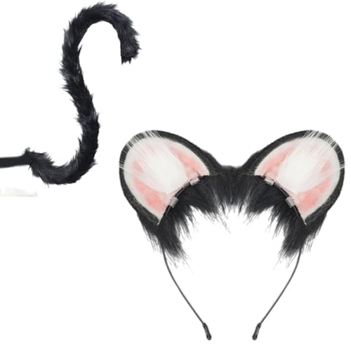Sbshiouu Tier-Cosplay-Kostüm, Kunstpelze, Katzen, Füchse, Wolf, pelziger Schwanz und Ohr, Stirnband, Halloween-Party-Kostüm, Zubehör, Halloween, Cosplay, Kostüme für Männer und Frauen von Sbshiouu
