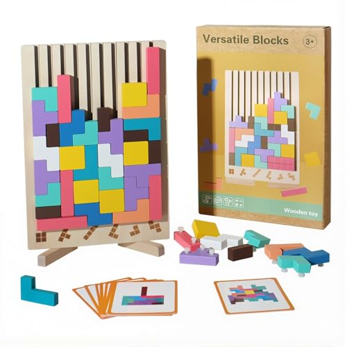 Holz Tetris Montessori-Lern Und Spaß Spielzeug, Tetris Holzspiel ab 3 Jahre, Tetris Holzspielzeug Erwachsene Kinder Fördert Geduld, Konzentration & Feinmotorik (1 Satz) von Scabre