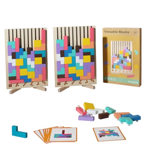 Holz Tetris Montessori-Lern Und Spaß Spielzeug, Tetris Holzspiel ab 3 Jahre, Tetris Holzspielzeug Erwachsene Kinder Fördert Geduld, Konzentration & Feinmotorik (2 Satz) von Scabre