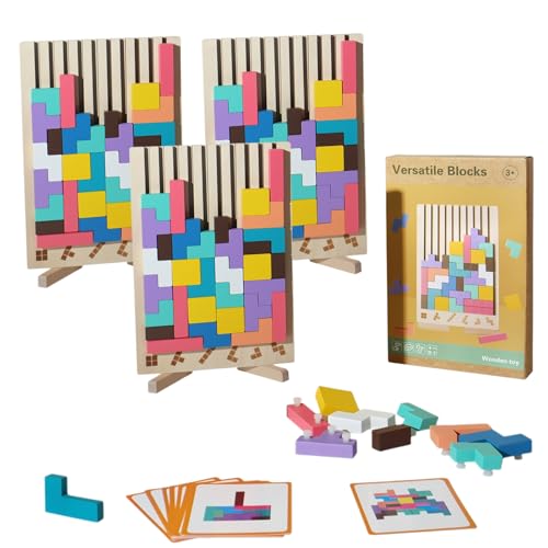 Holz Tetris Montessori-Lern Und Spaß Spielzeug, Tetris Holzspiel ab 3 Jahre, Tetris Holzspielzeug Erwachsene Kinder Fördert Geduld, Konzentration & Feinmotorik (3 Satz) von Scabre
