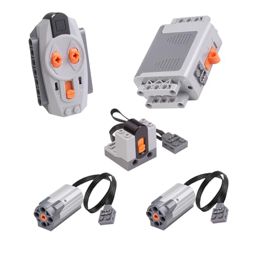 Scakbyer 5-teiliges Motor-Set mit Power-Funktionen, kompatibel mit Lego Technic Auto-Baustein, inklusive 1 x Fernbedienung, 1 x AA-Batteriebox, 2 x M-Motor, 1 x Empfänger von Scakbyer