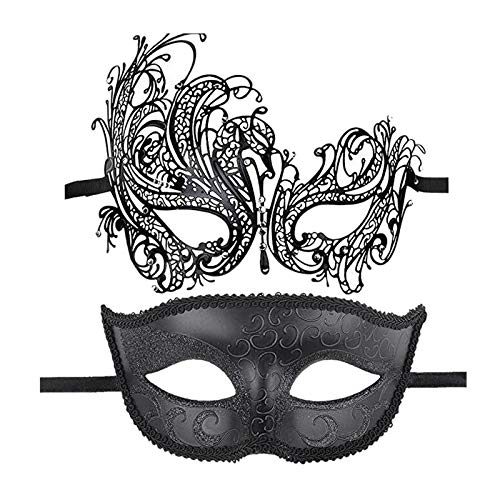 Scalewbin Paar WunderschöNe Venezianische Maskerade Exquisite Strass Maske Partei Hohl Sexy Maske Schwarz von Scalewbin