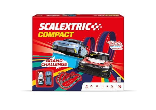 SCALEXTRIC - Kompakte Rennstrecke - Komplette Rennstrecke - 2 Autos und 2 Fernbedienungen im Lieferumfang enthalten - Maßstab 1:43 (Set Grand Challenge) von Scalextric