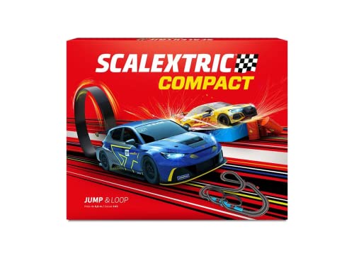 Scalextric - Kompakte Rennstrecke - Komplette Rennstrecke - 2 Autos und 2 Fernbedienungen 1:43 (Jump & Loop) von Scalextric