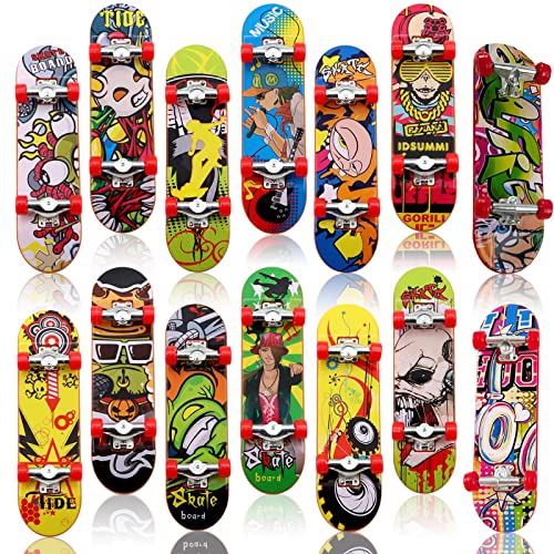 Scettar 14 Stück Finger Skateboard, Mini Finger Skateboard Fingerboard Professionelle Legierung Finger Skateboards Cartoon Finger Skateboards Skateboards Spielzeug, Fingerboard Mini Spiele für Kinder von Scettar