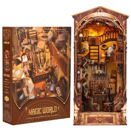 SchSin DIY Book Nook – Puppenhaus aus Holz, Miniatur, mit Möbeln und LED-Licht, Buchstützen, 3D-Puzzle aus Holz, kreativer Aufbau für Kinder und Erwachsene (Welt der Magie) von SchSin