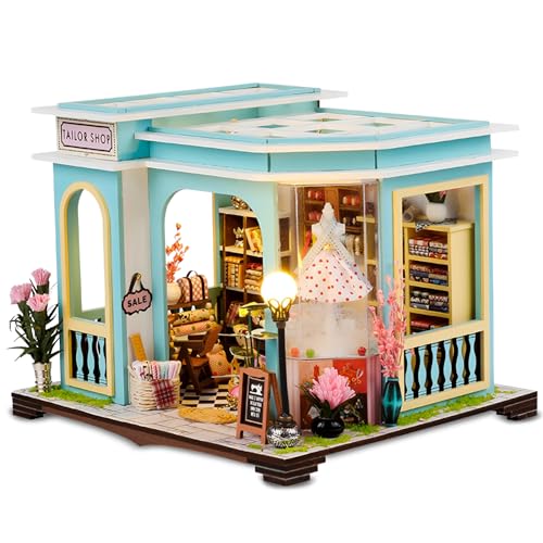 SchSin DIY Book Nook Puppenhaus aus Holz, Miniatur mit Möbeln und LED-Licht, 3D-Puzzle aus Holz, kreative Konstruktion für Kinder und Erwachsene (The Shop) von SchSin