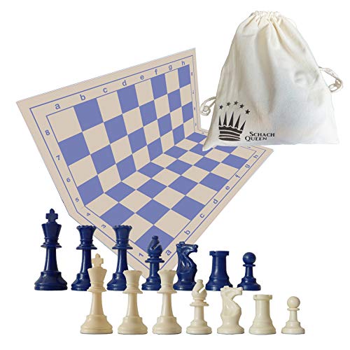 SchachQueen Schachset Beige/Blau - Komplettes Schachspiel mit Schachbrett und Schachfiguren Plastik Feldgröße 57 mm Königshöhe 97 mm von SchachQueen