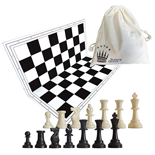 SchachQueen - Schachset - komplettes Schachspiel mit Schachbrett und Schachfiguren Plastik Feldgröße 57 mm Königshöhe 97 mm (schwarz/weiß) von SchachQueen