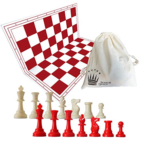SchachQueen - Schachset rot/weiß - komplettes Schachspiel mit Schachbrett und Schachfiguren Plastik Feldgröße 57 mm Königshöhe 97 mm von SchachQueen