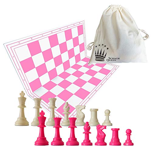 SchachQueen - Schachset: Schachbrett & Figuren, pink/weiß, Kunststoff, 57 mm Feldgröße, 97 mm Königshöhe, inkl. 2. Dame, für 2 Spieler, Alter 6-12 Jahre SchachQueen - Schachset: Schachbrett & Figuren, pink/weiß, Kunststoff, 57 mm Feldgröße, 97 mm Königshöhe, inkl. 2. Dame, für 2 Spieler, Alter 6-12 Jahre von SchachQueen