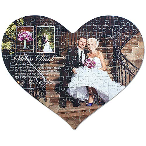 Puzzle in Herzform mit Foto und Text selbst gestalten und Personalisieren ✓ Fotopuzzle ✓ Kartonpuzzle ✓ Puzzlespass für Verliebte und Hochzeitspaare (63/115 Teile) von Schilderfeuerwehr