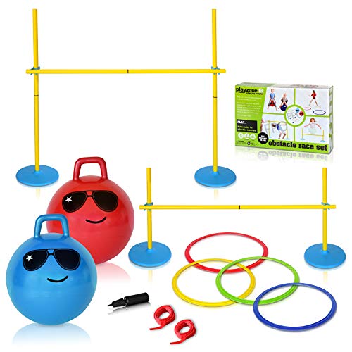 Playzone-Fit Obstacle Race Set, 8-teiliger Hindernisparcours für Garten und Kindergeburtstage, inkl. Hindernisstange, Limbo-Stange mit Ständern, 2 Hüpfbälle, 4 Hindernis-Ringe, 980082 von Schildkröt