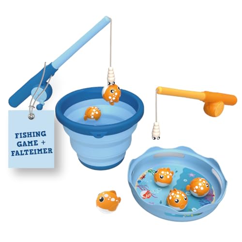 Schildkröt® Fishing Game Set, magnetisches Angelspiel, für Indoor- und Outdoor, Teleskop-Angel, 3 Liter Falteimer, BPA frei von Schildkröt