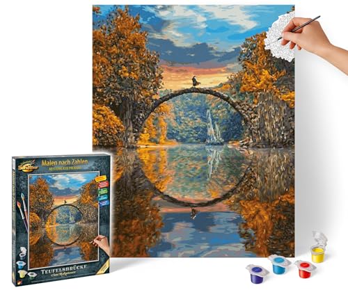 Schipper 609130898 Malen nach Zahlen – Teufelsbrücke am Rakotzsee - Bilder malen für Erwachsene, inklusive Pinsel und Acrylfarben, 40 x 50 cm von Schipper