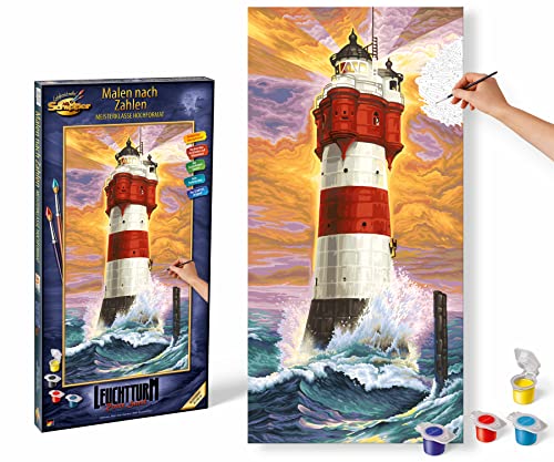 Schipper 609220399 Malen nach Zahlen - Leuchtturm Roter Sand - Bilder malen für Erwachsene, inklusive Pinsel und Acrylfarben, 40 x 80 cm von Schipper