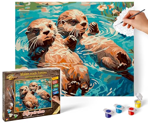 Schipper 609240917 Malen nach Zahlen – Otterpärchen - Bilder malen für Erwachsene, inklusive Pinsel und Acrylfarben, 24 x 30 cm von Schipper
