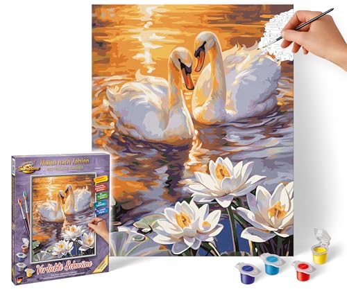 Schipper 609240923 Malen nach Zahlen – Verliebte Schwäne - Bilder malen für Erwachsene, inklusive Pinsel und Acrylfarben, 24 x 30 cm von Schipper