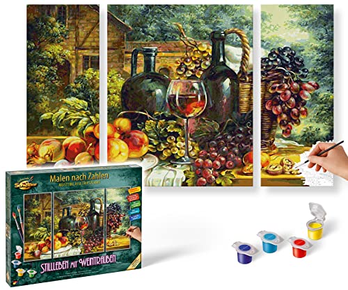 Schipper 609260847 Malen nach Zahlen - Stillleben mit Weintrauben - Bilder malen für Erwachsene, inklusive Pinsel und Acrylfarben, Triptychon, 50 x 80 cm von Schipper
