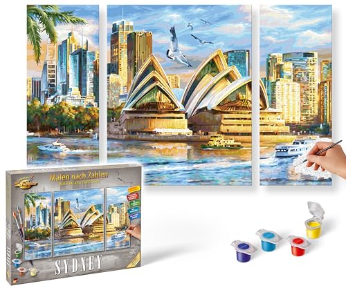 Schipper 609260909 Malen nach Zahlen – Sydney - Bilder malen für Erwachsene, inklusive Pinsel und Acrylfarben, Triptychon, 50 x 80 cm von Schipper