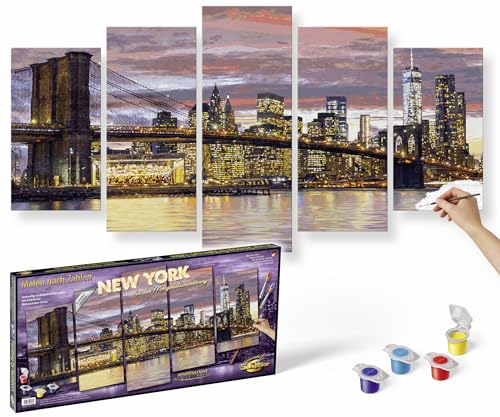 Schipper 609450806 Malen nach Zahlen - New York in der Morgendämmerung - Bilder malen für Erwachsene, inklusive Pinsel und Acrylfarben, Meisterklasse Polyptychon - Profi-Edition, 132 x 72 cm von Smoby