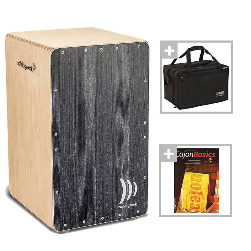 Schlagwerk CP5003 Precise OS Black Silver Bundle Cajon von Schlagwerk