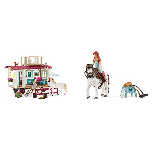 SCHLEICH 42593 Wohnwagen für geheime Club-Treffen, für Kinder ab 5-12 Jahren, Horse Club - Spielset & 42518 Horse Club Mia & Spotty, für Kinder ab 5-12 Jahren, Horse Club - Spielset von SCHLEICH