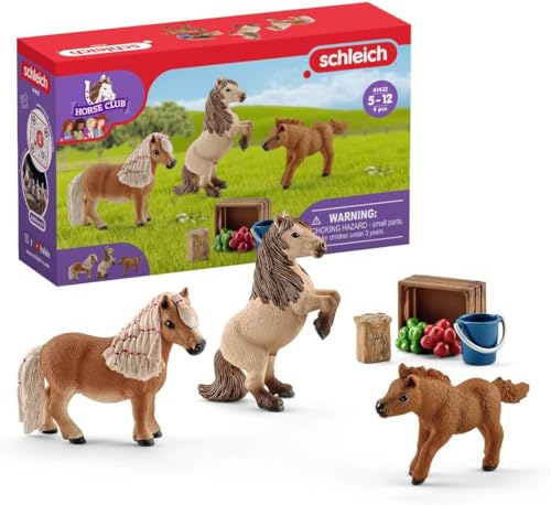 schleich HORSE CLUB | Mini Shetty Familie 41432 | 3 Pony Figuren mit Pferde Zubehör | tolles Geschenk für Mädchen und Jungen | Spielzeug für Kinder ab 5 Jahren | Set aus 9 Teilen | exklusiv bei Amazon von SCHLEICH